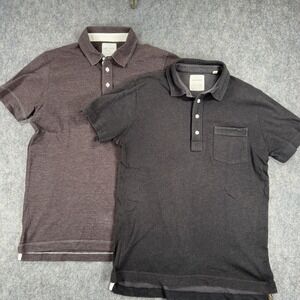 Billy Reid Lot Of 2 Polo Shirt Mens Small Gray Brown Pocket Cotton Blend Casual